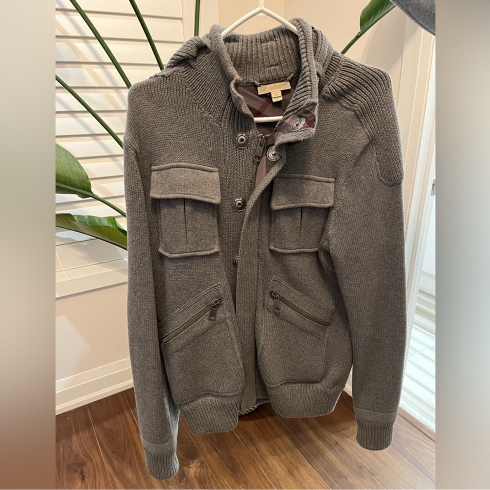 Burberry Gray Knit Jacket with Hood